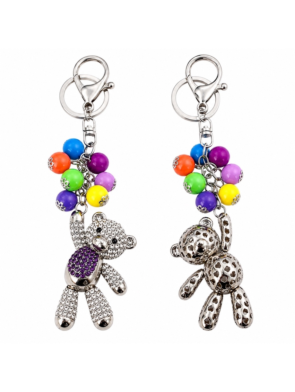Rhinestone Teddy Bear Keychain Colorful Beaded Purse Charm Bag Pendant Gift